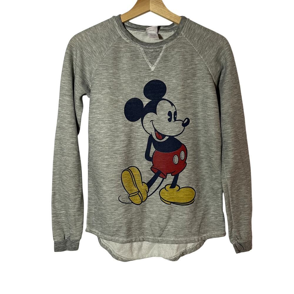 Disney gray mickey mouse pullover crewneck sweater women's size XS fleece lined